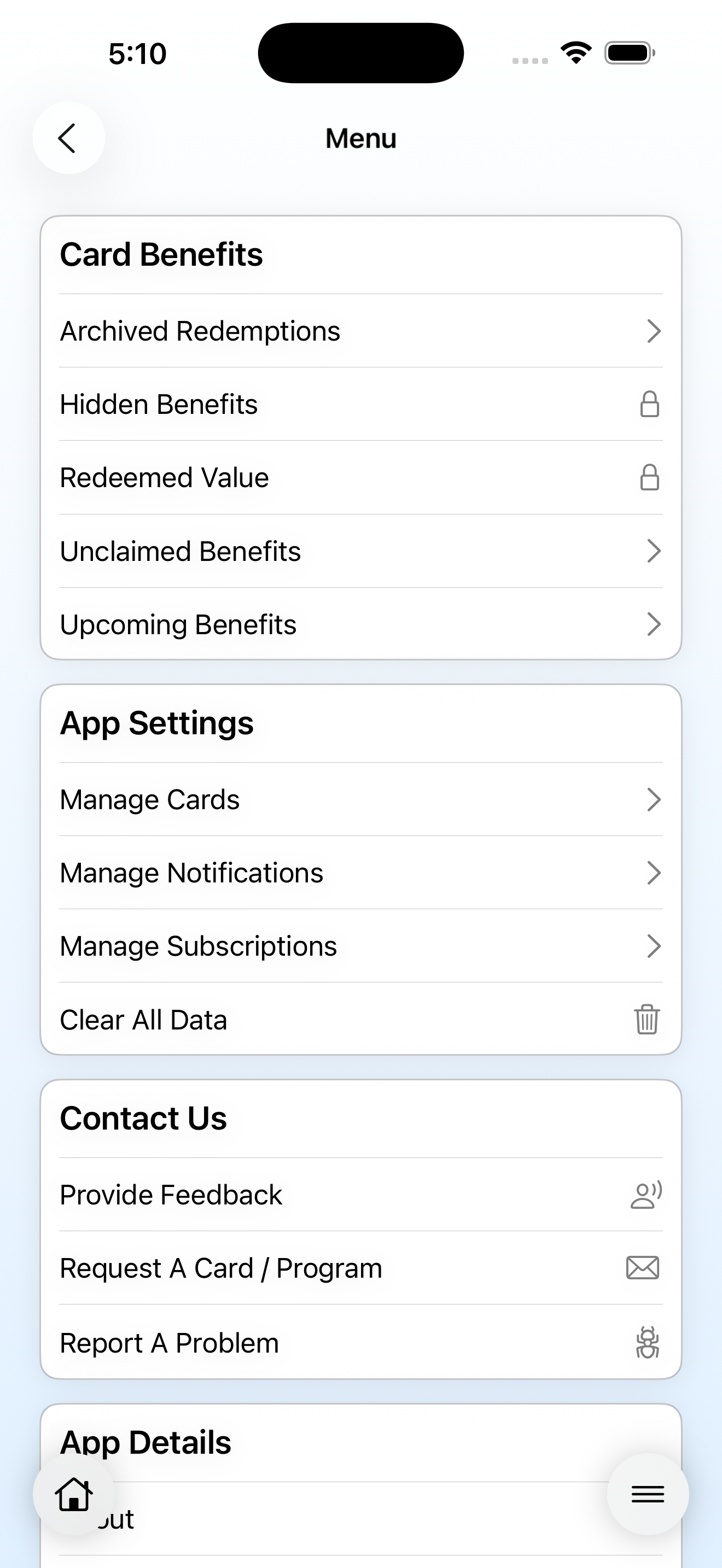 Screenshot of the My Perks Menu page