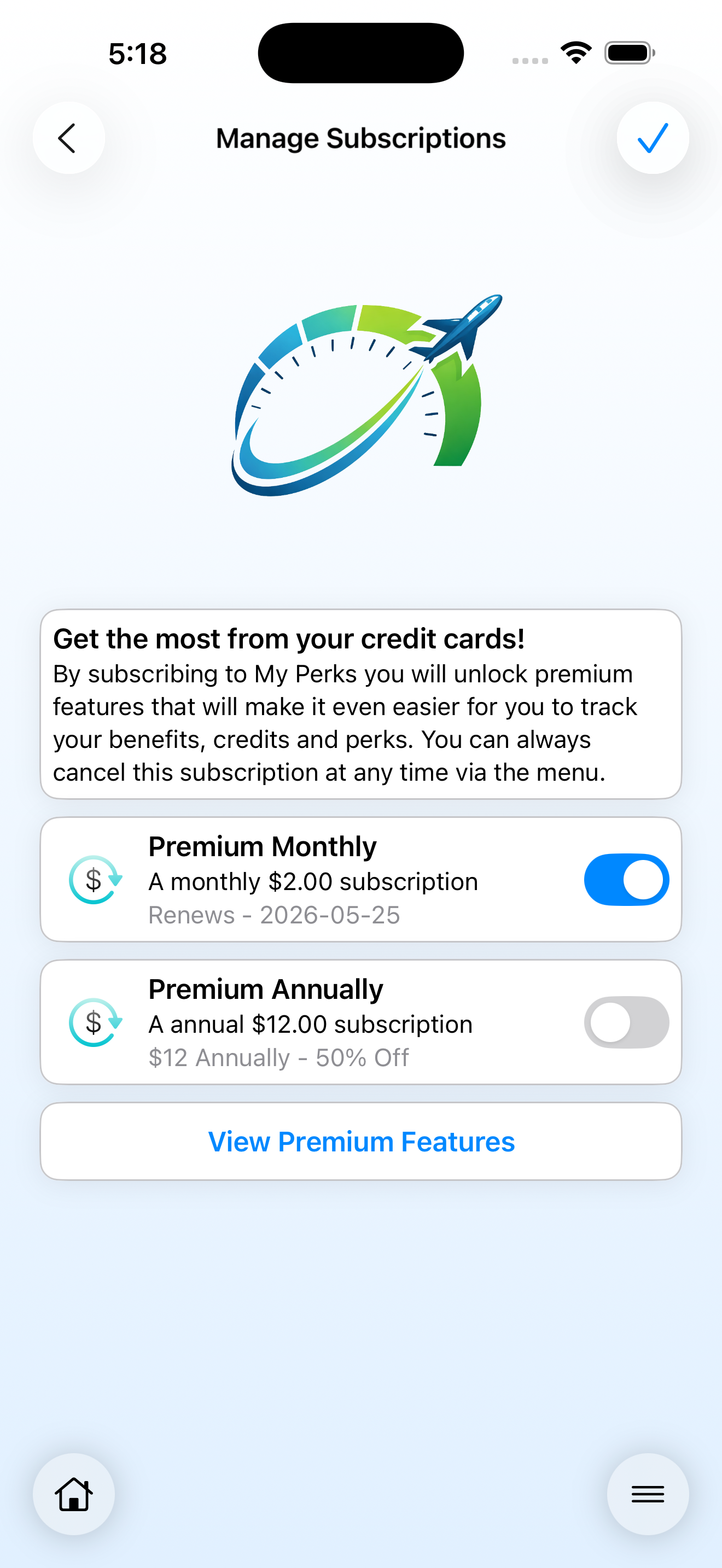 Screenshot of the My Perks Manage Subscriptions page