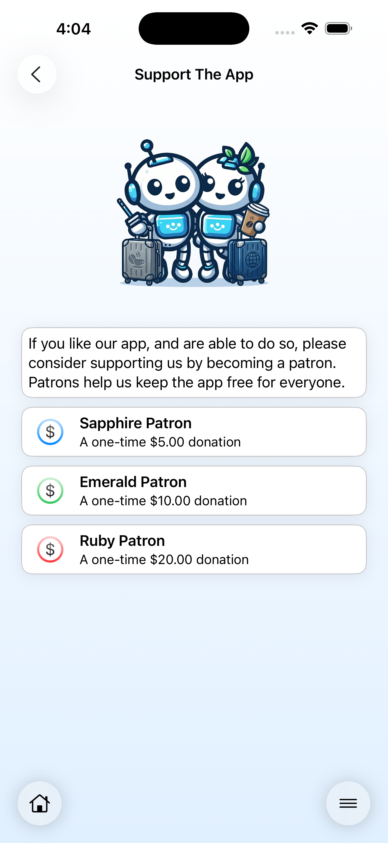 Screenshot of the My Perks Support The App page
